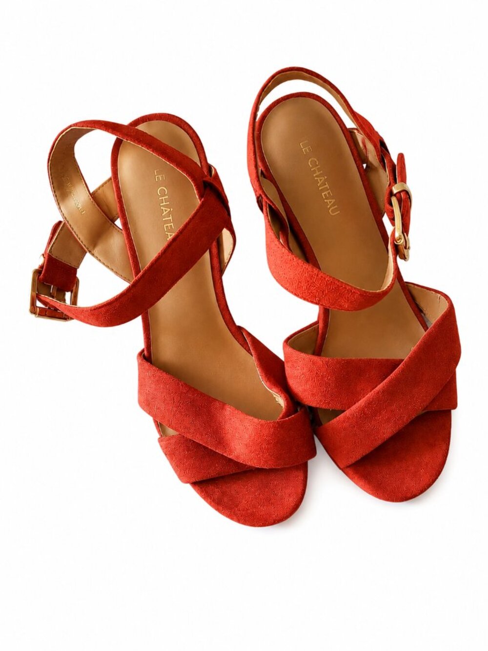 le chateau Burnt Orange Suede Crisscross Ankle Strap Sandals